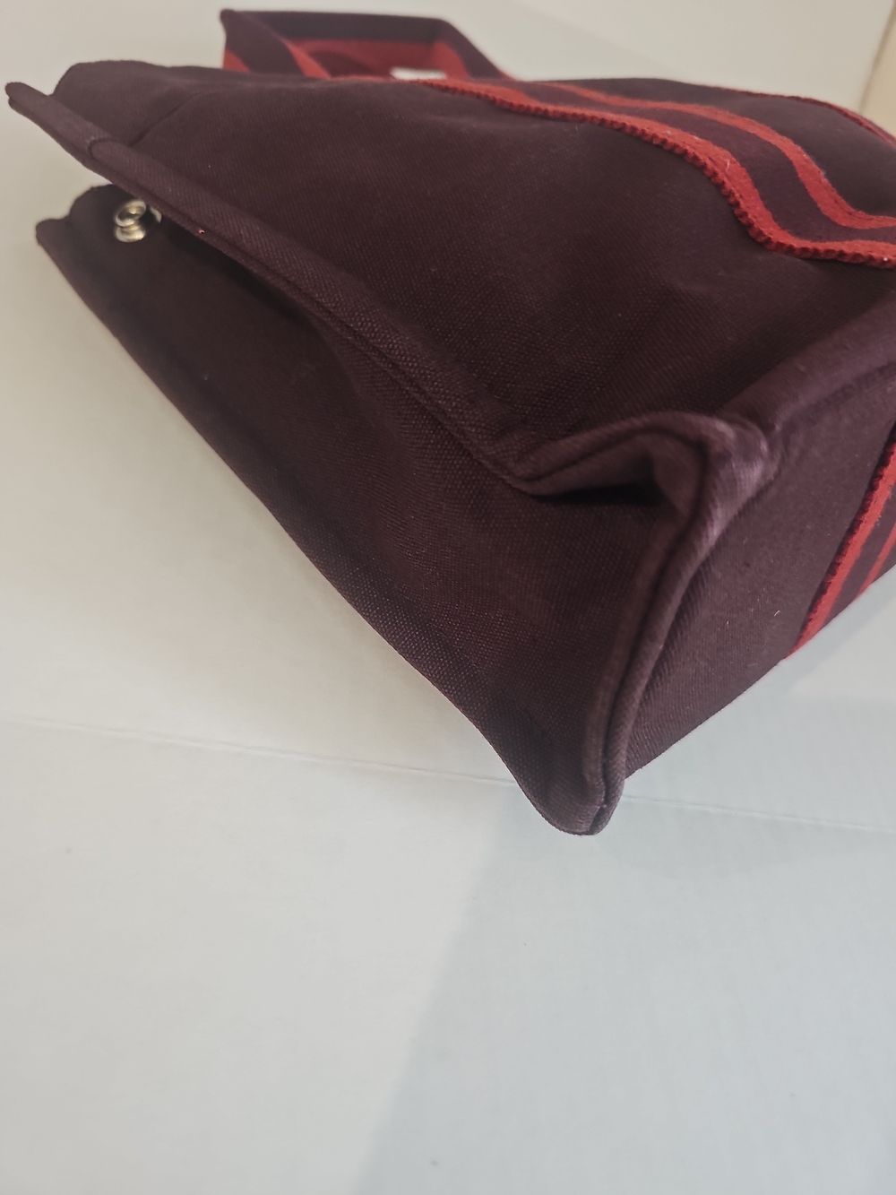 Hermes Fourre Tout PM Canvas Tote Bag Burgundy Red Made in France Cotton - Picture 3 of 15